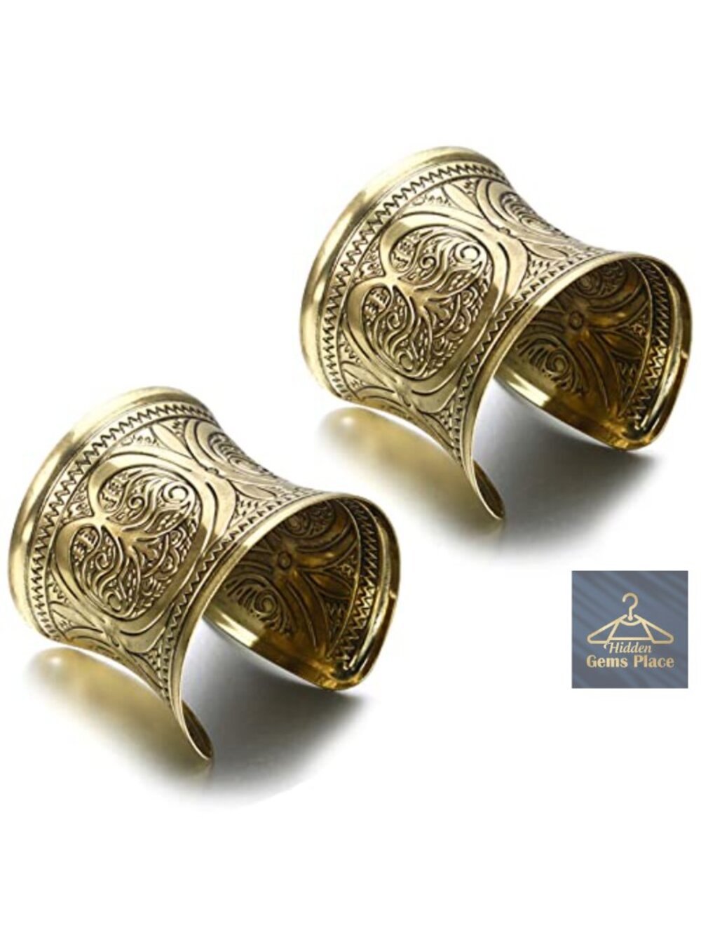 Vintage Ethnic Wide Open Chunky Gold Silver Wrist Cuff Bracelets